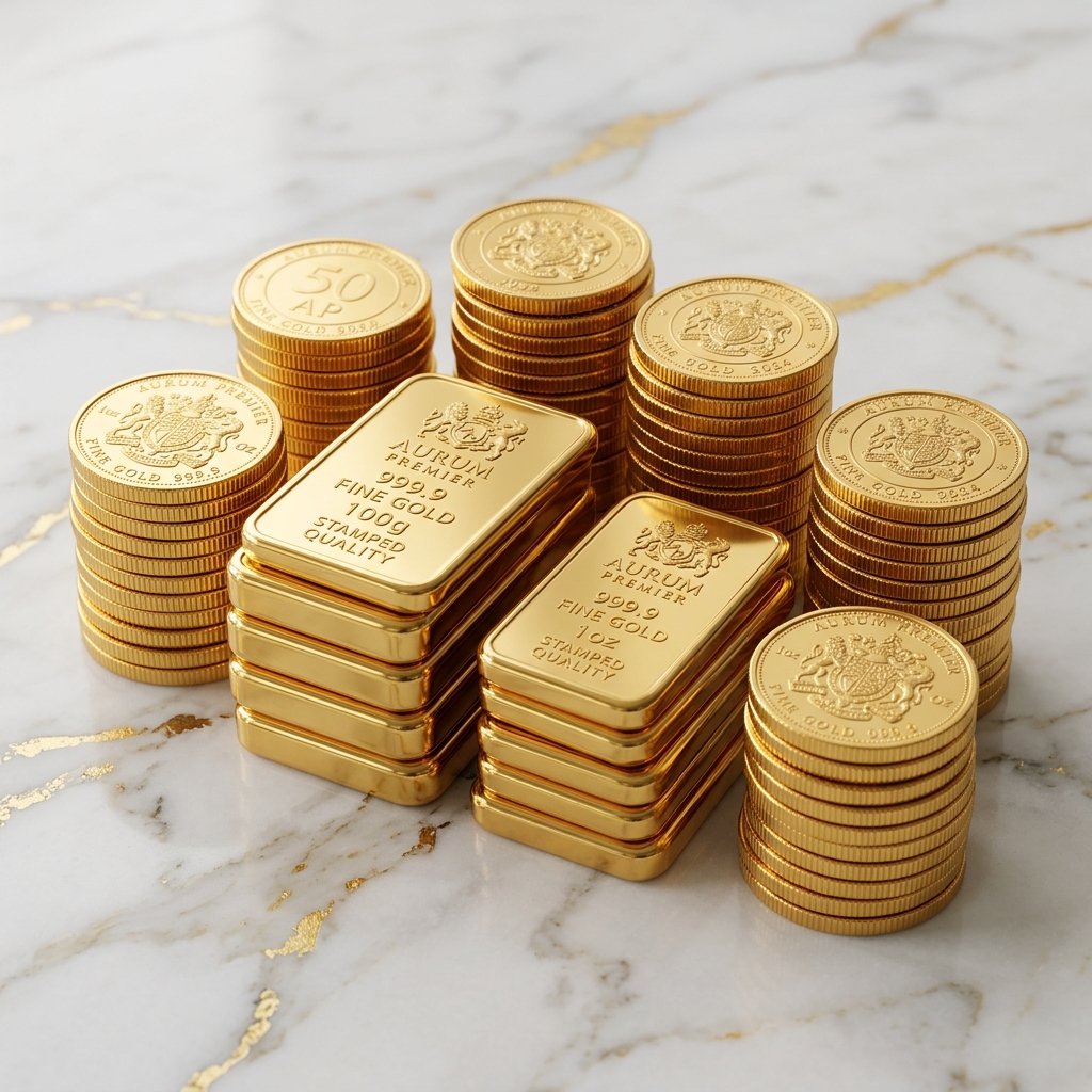 Pure Gold Coins Stacked